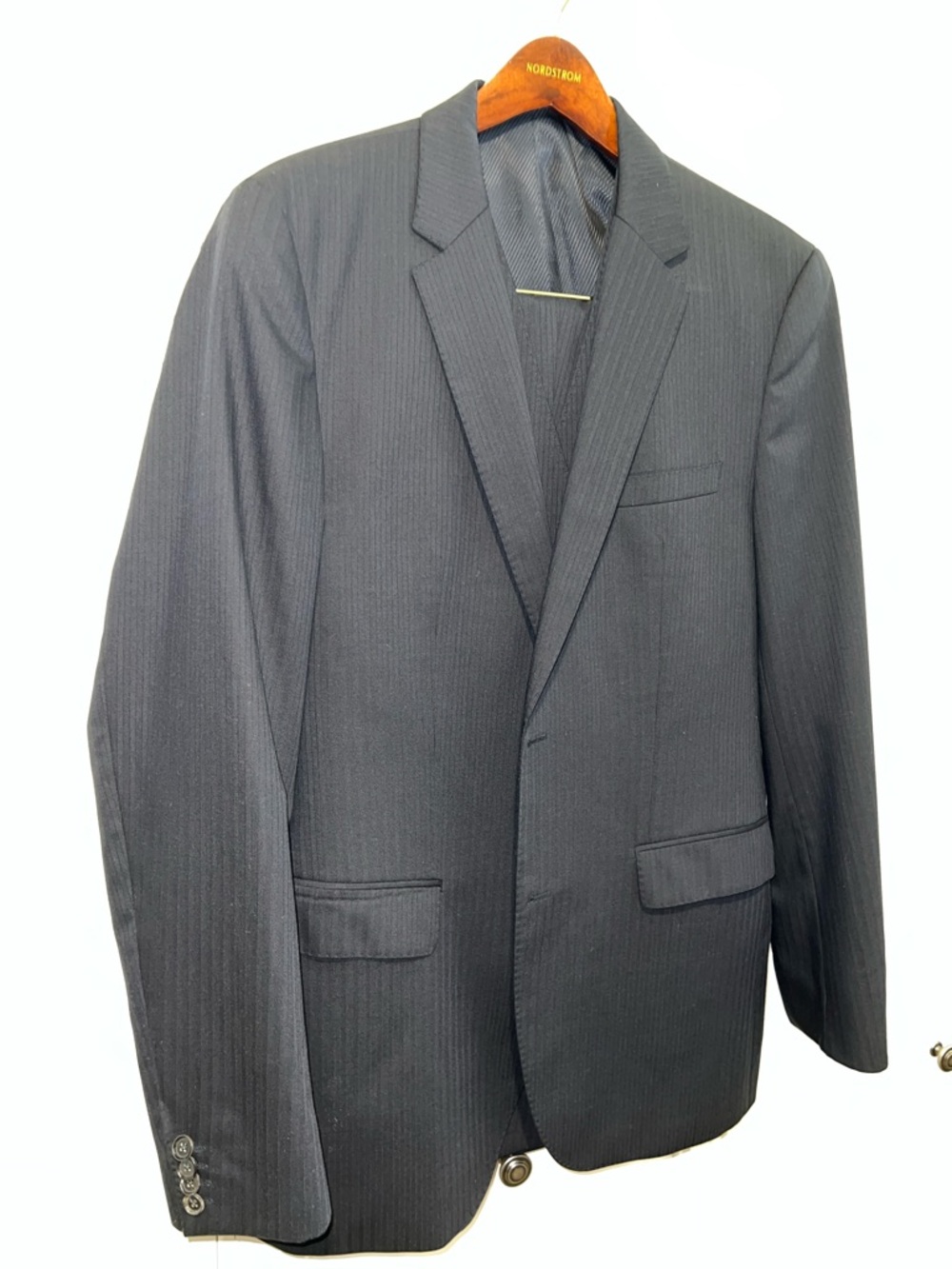 Boss Men's Navy Black Pinstripe Single-Breasted Suit Jacket